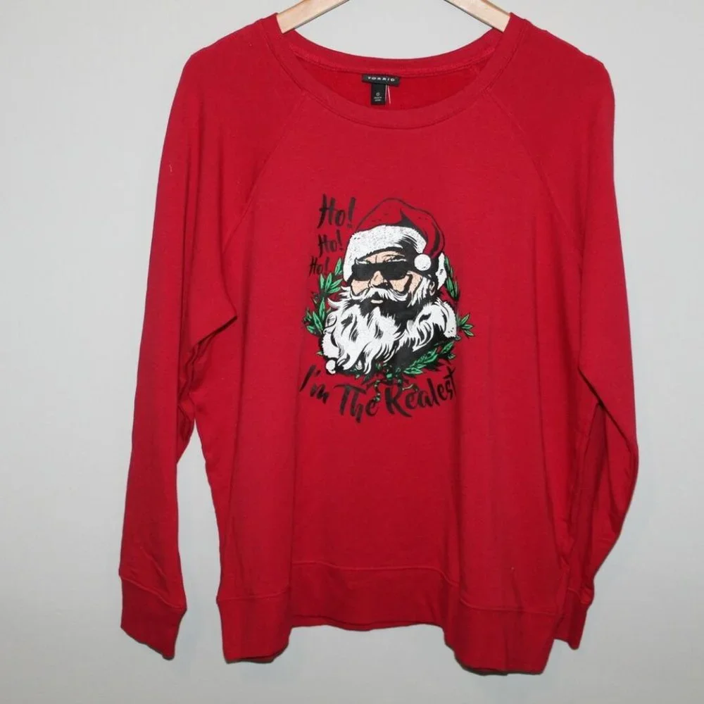 ✨2/$20 NWT Torrid Red Fleece Santa Holiday Sweatshirt Christmas Plus Size 1X 2X - Picture 5 of 8